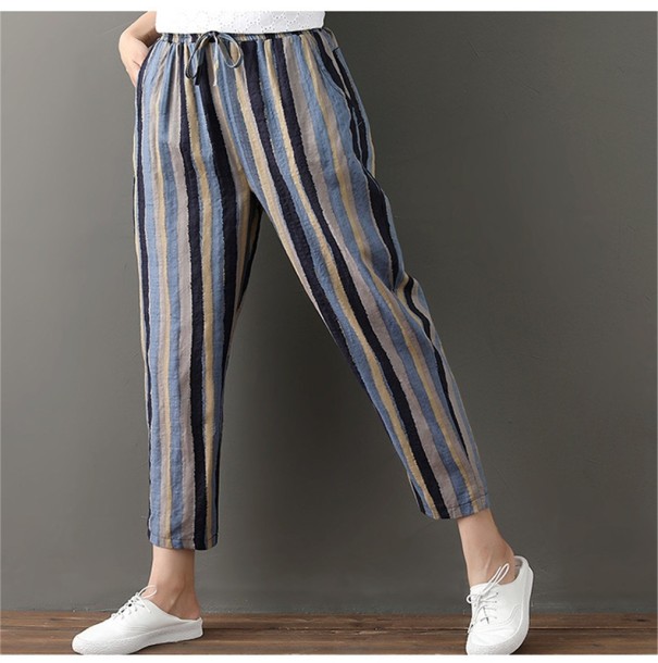 Pantalones holgados de rayas para mujer azul XL