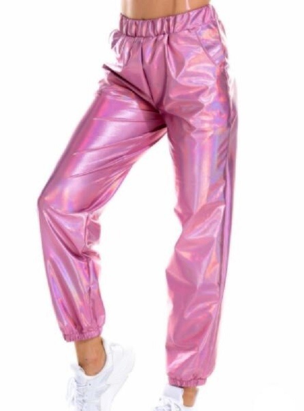 Pantalones metalizados de mujer rosa L
