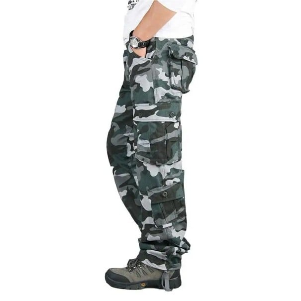 Pantalones tácticos de camuflaje para hombre, múltiples bolsillos, estilo militar, para exteriores, material duradero, para acampar gris 34