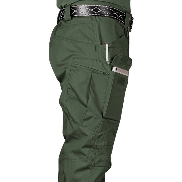 Pantalones tácticos multifuncionales para exteriores para hombre, pantalones impermeables con múltiples bolsillos, pantalones de trabajo, pantalones de senderismo, pantalones todoterreno duraderos. verde militar XL