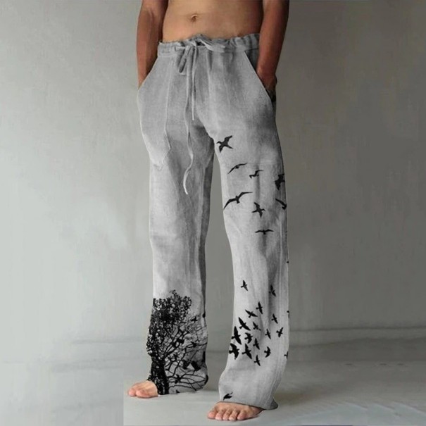 Pantaloni barbatesti cu pasari A3123 gri XXL