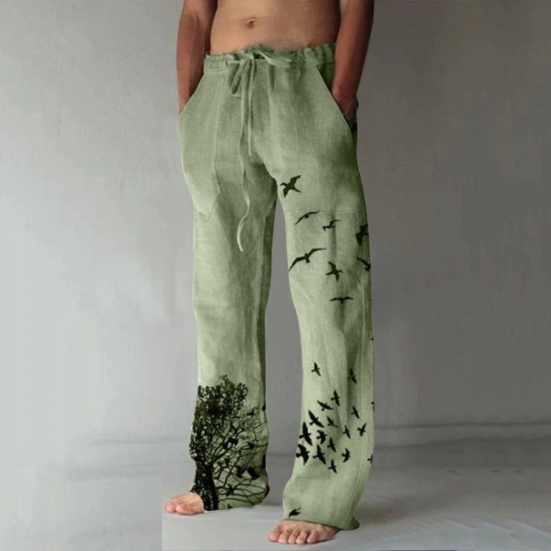 Pantaloni barbatesti cu pasari A3123 verde XL