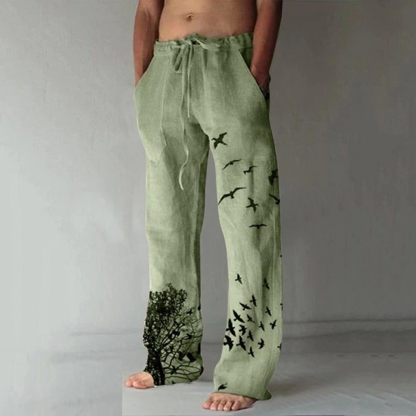 Pantaloni barbatesti cu pasari A3123 verde XXL