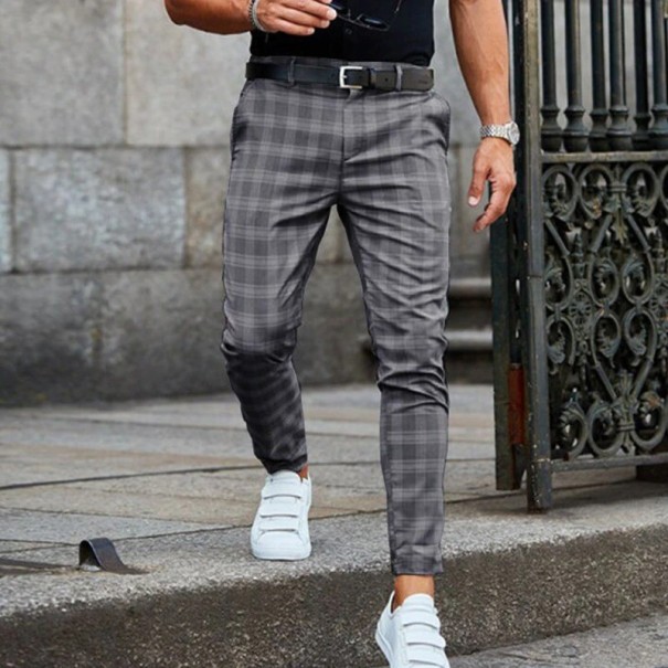 Pantaloni bărbați în carouri F1345 gri inchis L