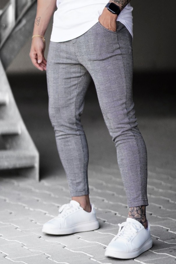 Pantaloni bărbați în carouri F1415 gri M 1