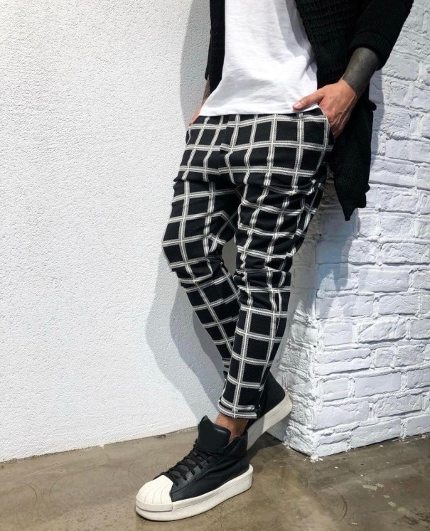 Pantaloni bărbați în carouri F1415 negru XS 2