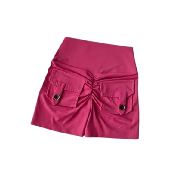 Pantaloni Corti Donna Vita Alta Tasche Monocromo Cotone Poliestere Spandex Estivi Elastici Comodi Short da Tempo Libero rosa M