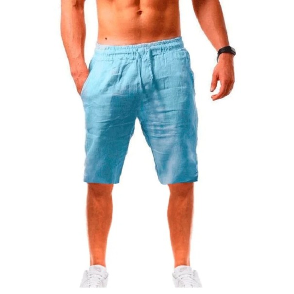 Pantaloni corti estivi da uomo in lino fino al ginocchio Pantaloni corti traspiranti con cordoncino Pantaloni corti comodi per il tempo libero in spiaggia e in città blu XS