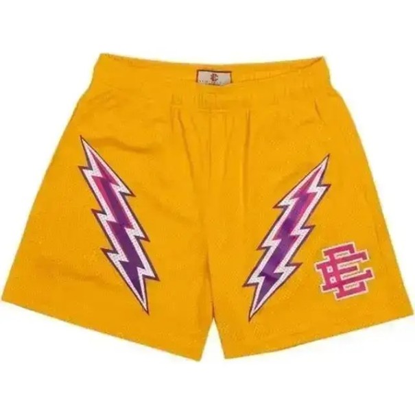 Pantaloni corti sportivi da uomo in rete per la palestra Pantaloni corti casual con stampa di fulmini Pantaloni corti da allenamento ad asciugatura rapida per l'estate giallo XS