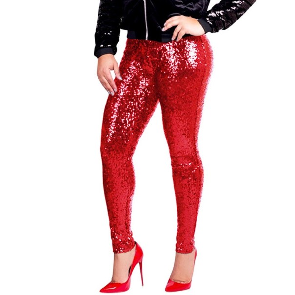 Pantaloni da donna con paillettes rosso XL