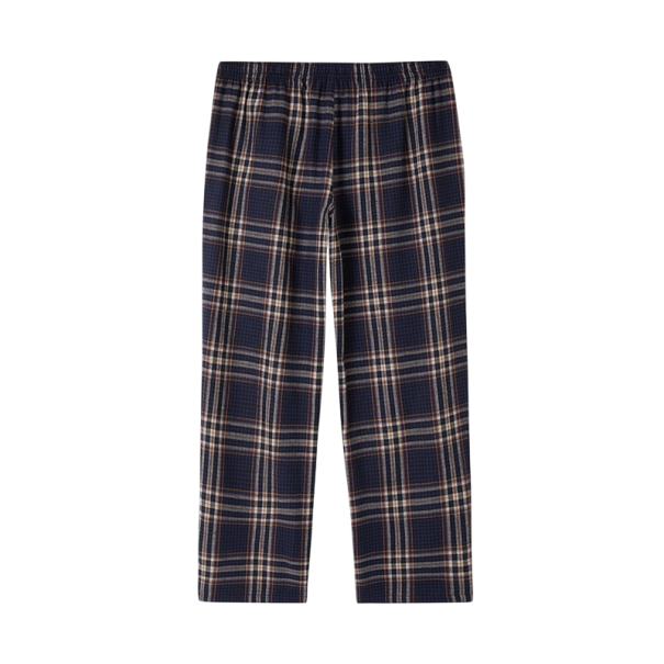 Pantaloni da pigiama da uomo lunghi a motivo scozzese con elastico in vita in cotone e poliestere blu scuro per un sonno confortevole e uso domestico M