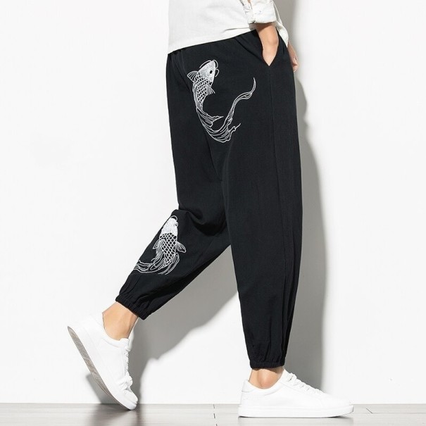 Pantaloni da uomo con pesci nero S