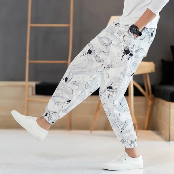 Pantaloni da uomo con uccelli bianco M