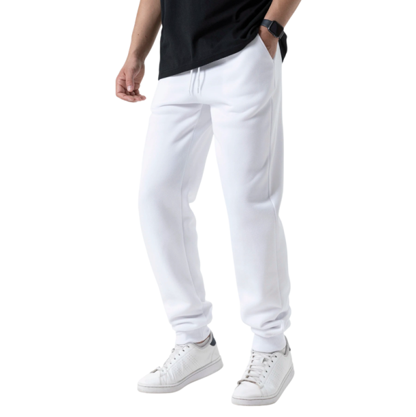 Pantaloni da uomo in tinta unita con tasche e cordino, poliestere, vestibilità comoda per sport e tempo libero bianco XXS