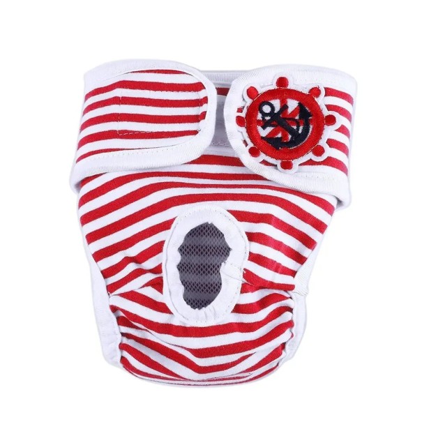 Pantaloni de căldură în dungi pentru câini cu motiv marinar Mărimea XL Circumferința taliei 45-55 cm Pantaloni igienici lavabili pentru cățele roșu