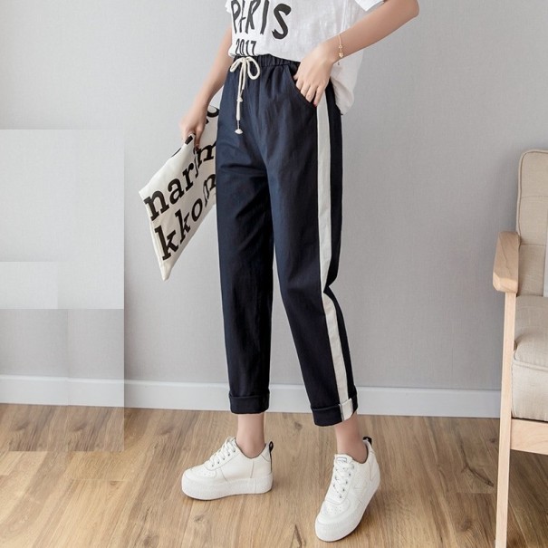 Pantaloni de dama cu cauciuc in talie albastru inchis M