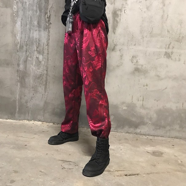 Pantaloni de damă cu motiv dragon roșu L