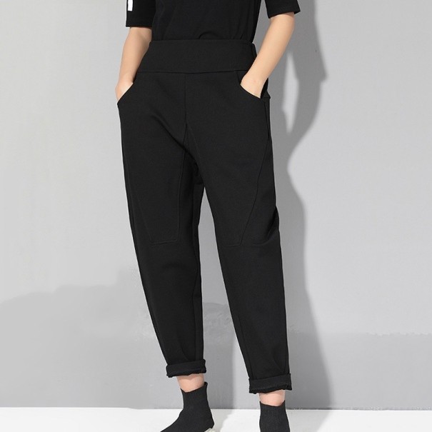 Pantaloni de dama cu talie elastica neagra L