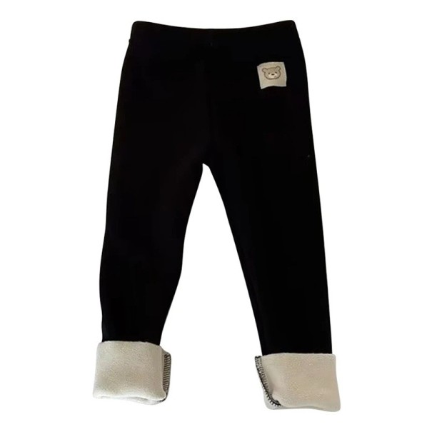 Pantaloni de iarnă pentru copii din pluș Unisex Pantaloni din poliester călduroși cu talie elastică și ursuleț drăguț pe lateral Îmbrăcăminte confortabilă de iarnă negru 4