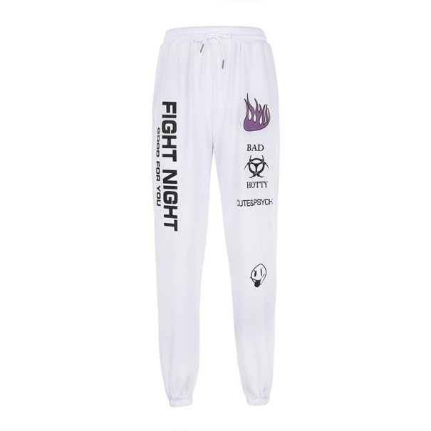 Pantaloni de jogger albi de dama cu imprimeu XS
