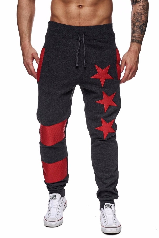 Pantaloni de jogging pentru bărbați cu stele J2119 gri inchis XS
