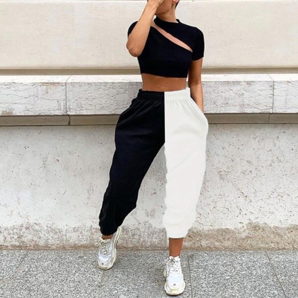 Pantaloni de jogging pentru femei alb-negru M