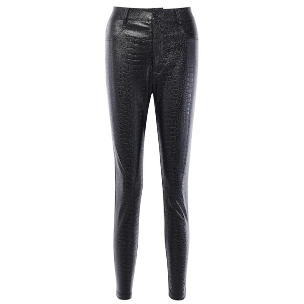 Pantaloni de piele artificială pentru femei, cu model negru XS