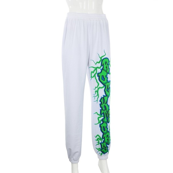 Pantaloni de trening albi de dama cu imprimeu A371 XS