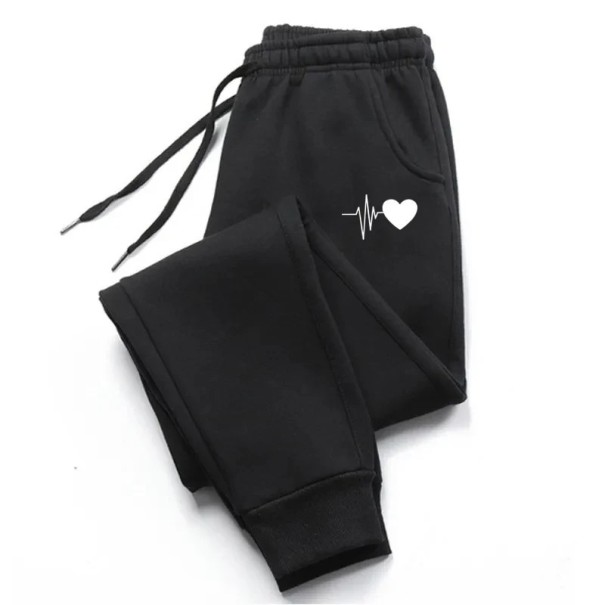 Pantaloni de trening comozi pentru femei, cu imprimeu cu inimioare, pantaloni casual moi, pentru casă și exterior, pantaloni sport confortabili cu talie elastică negru L