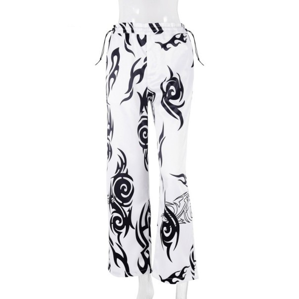 Pantaloni de trening de dama alb-negru cu imprimeu S
