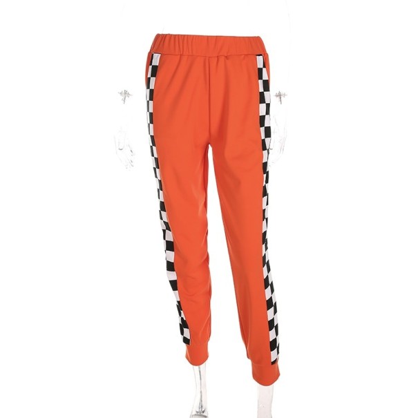 Pantaloni de trening de dama portocalii in carouri cu fermoar XS