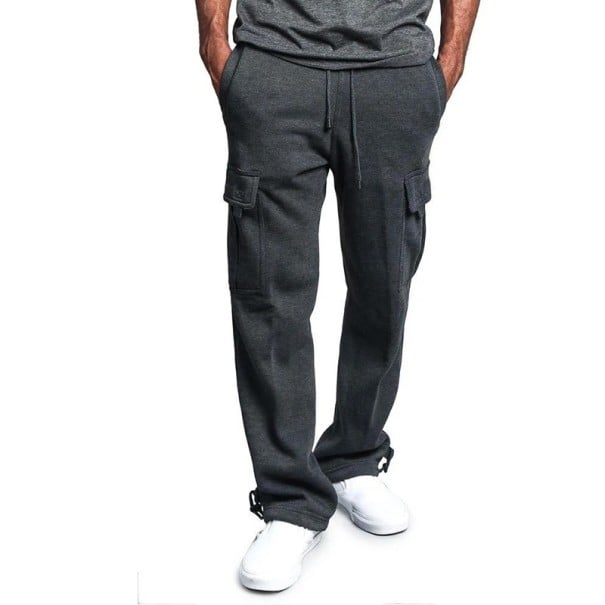 Pantaloni de trening pentru bărbați cu buzunare multiple Croi drept Cordon Pantaloni sport confortabili Pantaloni de trening pentru timpul liber Modă masculină modernă gri inchis S