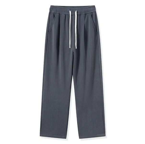Pantaloni de trening pentru bărbați, uni, cu blană pe interior, cu buzunare, cu șnur, poliester, spandex, croi confortabil pentru iarnă albastru inchis XS