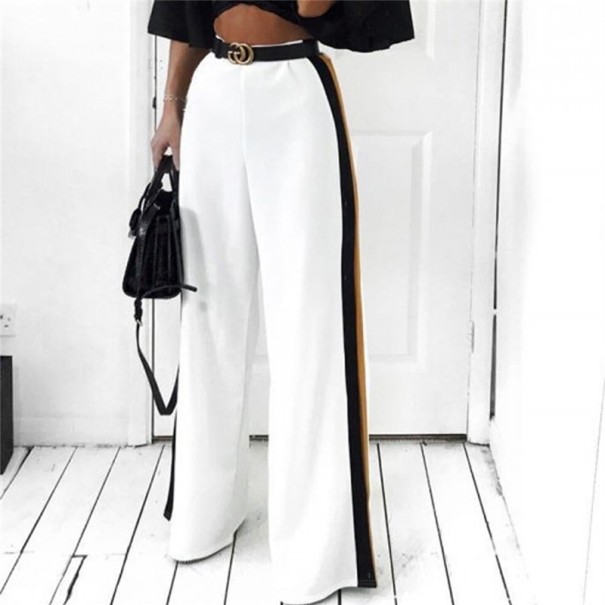 Pantaloni de trening pentru femei cu dungi A393 alb M