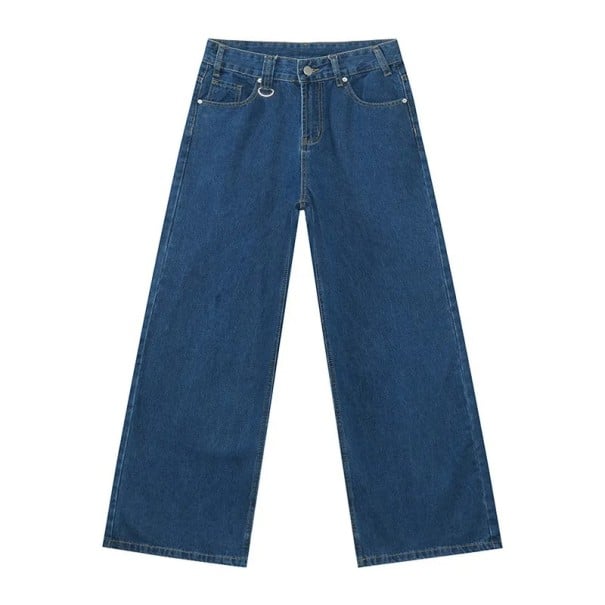 Pantaloni din denim bărbătești, cu croială dreaptă și lejeră, cu picioare largi, blugi casual pentru oraș și timp liber, croială albastru L
