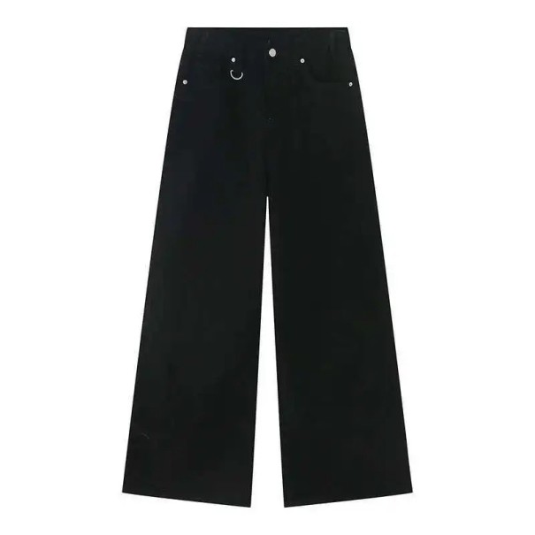 Pantaloni din denim bărbătești, cu croială dreaptă și lejeră, cu picioare largi, blugi casual pentru oraș și timp liber, croială confortabilă din denim negru XXS