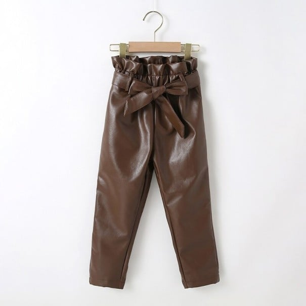 Pantaloni din piele fete T2455 cafea 5