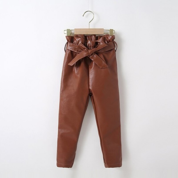 Pantaloni din piele fete T2455 maro 3