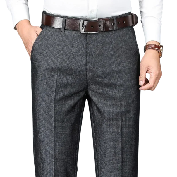 Pantaloni eleganți pentru bărbați cu buzunare, croi drept, uni, pantaloni stilați pentru bărbați pentru muncă, birou și evenimente festive gri inchis 31
