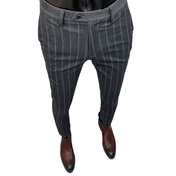 Pantaloni eleganți pentru bărbați cu buzunare Unici cu dungi fine Croi elegant drept Pantaloni confortabili pentru bărbați gri inchis 30