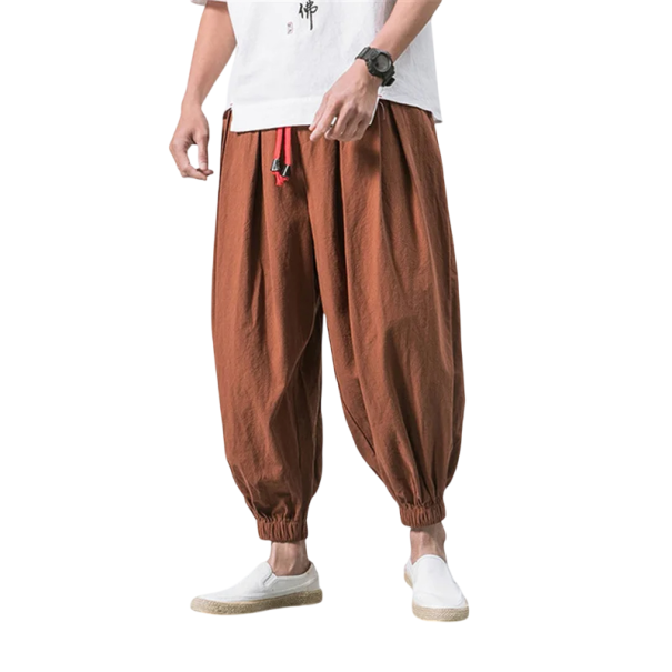 Pantaloni harem lejeri din in pentru bărbați. Pantaloni casual de înaltă calitate, confecționați din material natural. Croială confortabilă pentru vară și timp liber. maro XL Pantaloni harem lejeri din in pentru bărbați. Pantaloni casual de înaltă calitate, confecționați din material natural. Croială confortabilă pentru vară și timp liber. maro XL