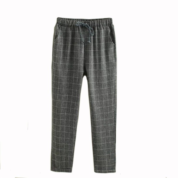 Pantaloni în carouri pentru femei, cu cauciuc în talie gri XXL