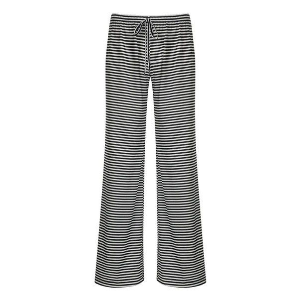 Pantaloni largi cu dungi casual pentru femei, cu șireturi, confortabili, din in, cu talie elastică, respirabili, pentru primăvară și vară negru L