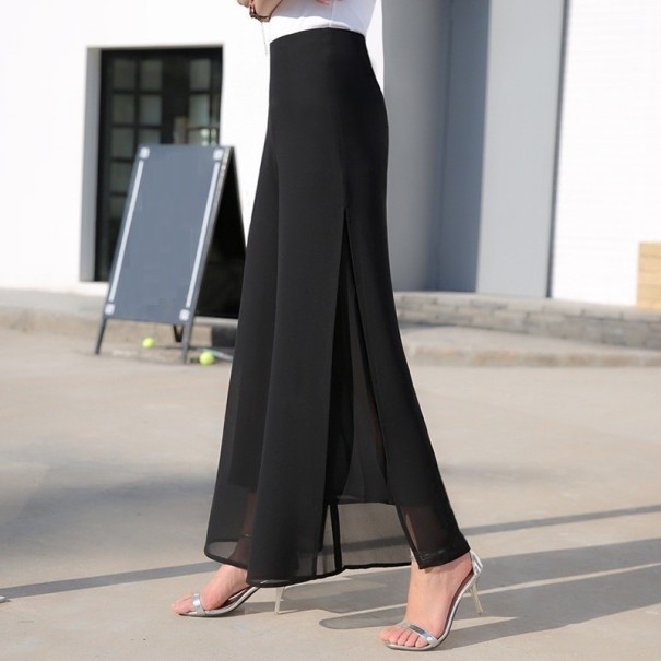 Pantaloni largi de femei cu fantă negru L