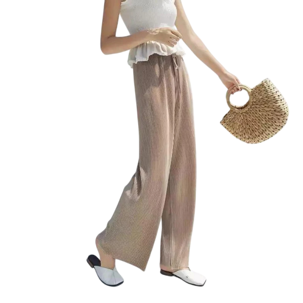 Pantaloni largi de mătase pentru femei, cu talie elastică, ușori, aerisiți, eleganți și confortabili, de vară bej