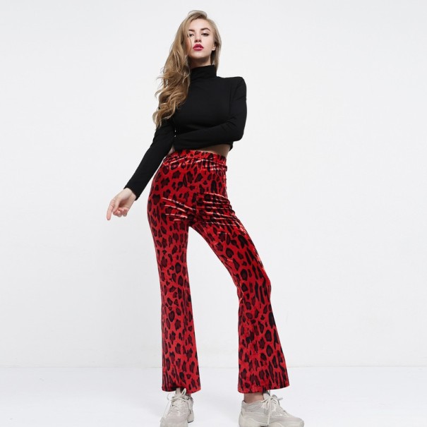 Pantaloni leopard roșii pentru femei L