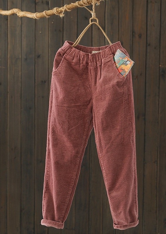 Pantaloni pentru femei cu talie elastică slăbită roz vechi L