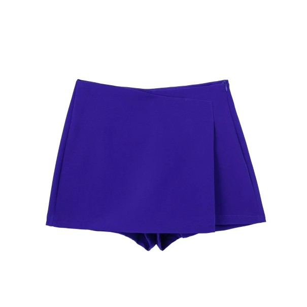 Pantaloni scurți asimetrici cu talie înaltă pentru femei, cu fermoar lateral, eleganți, de culoare solidă, vintage, scurți eleganți de vară, casual albastru inchis S