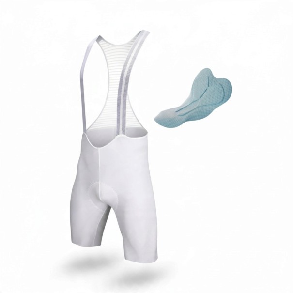 Pantaloni scurți de ciclism pentru bărbați cu bretele și inserție Bretele din plasă Material elastic 80 % poliester și 20 % spandex Albi cu bretele XS