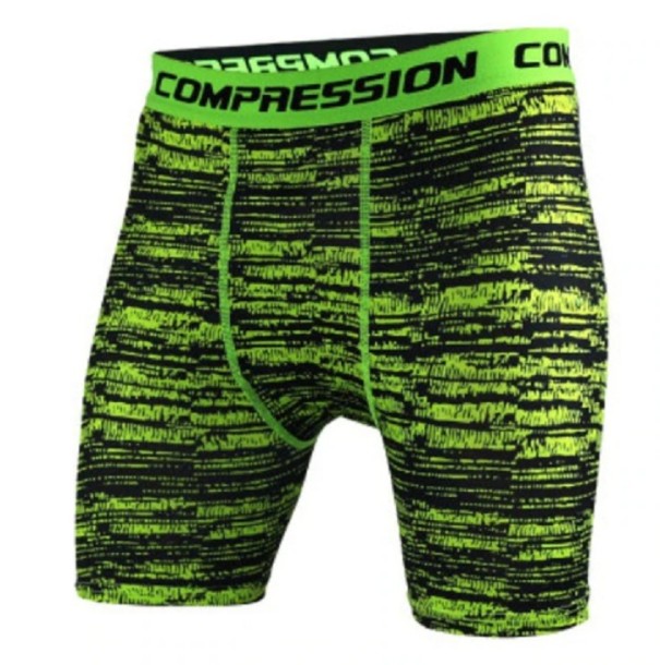 Pantaloni scurți de comprimare cu dungi pentru bărbați verde XL